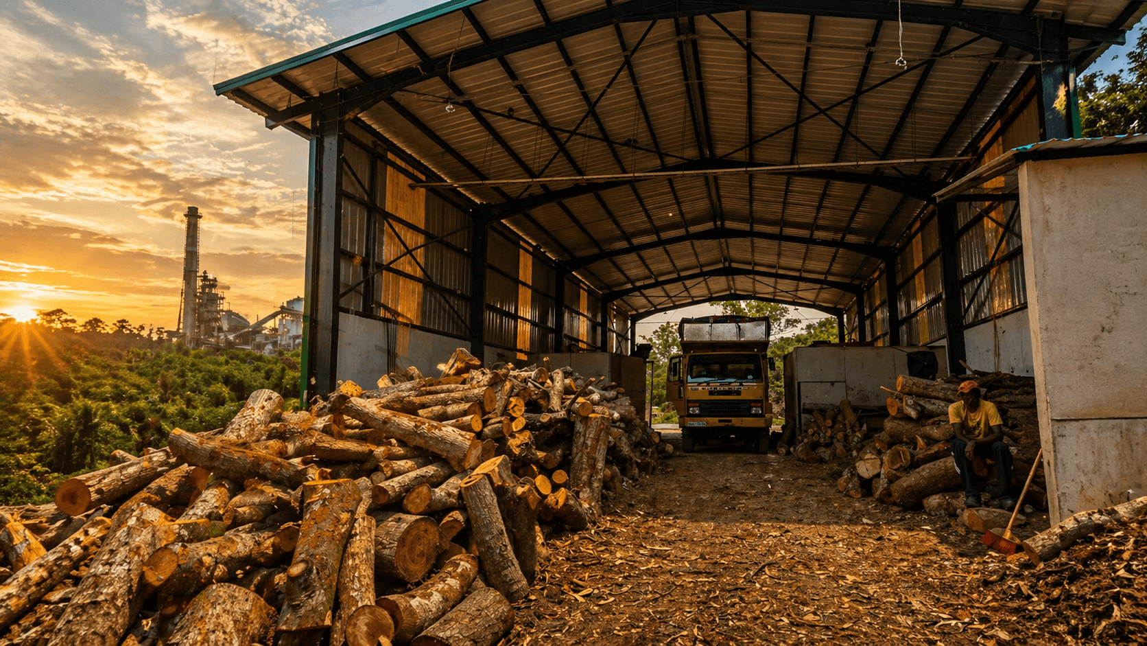 Logs stored at Eco Care Bio Energy wood yard